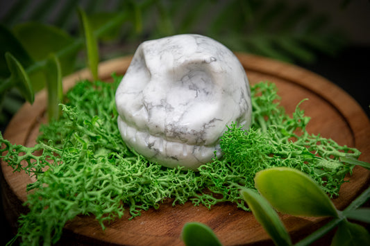 Howlite skeleton head carving