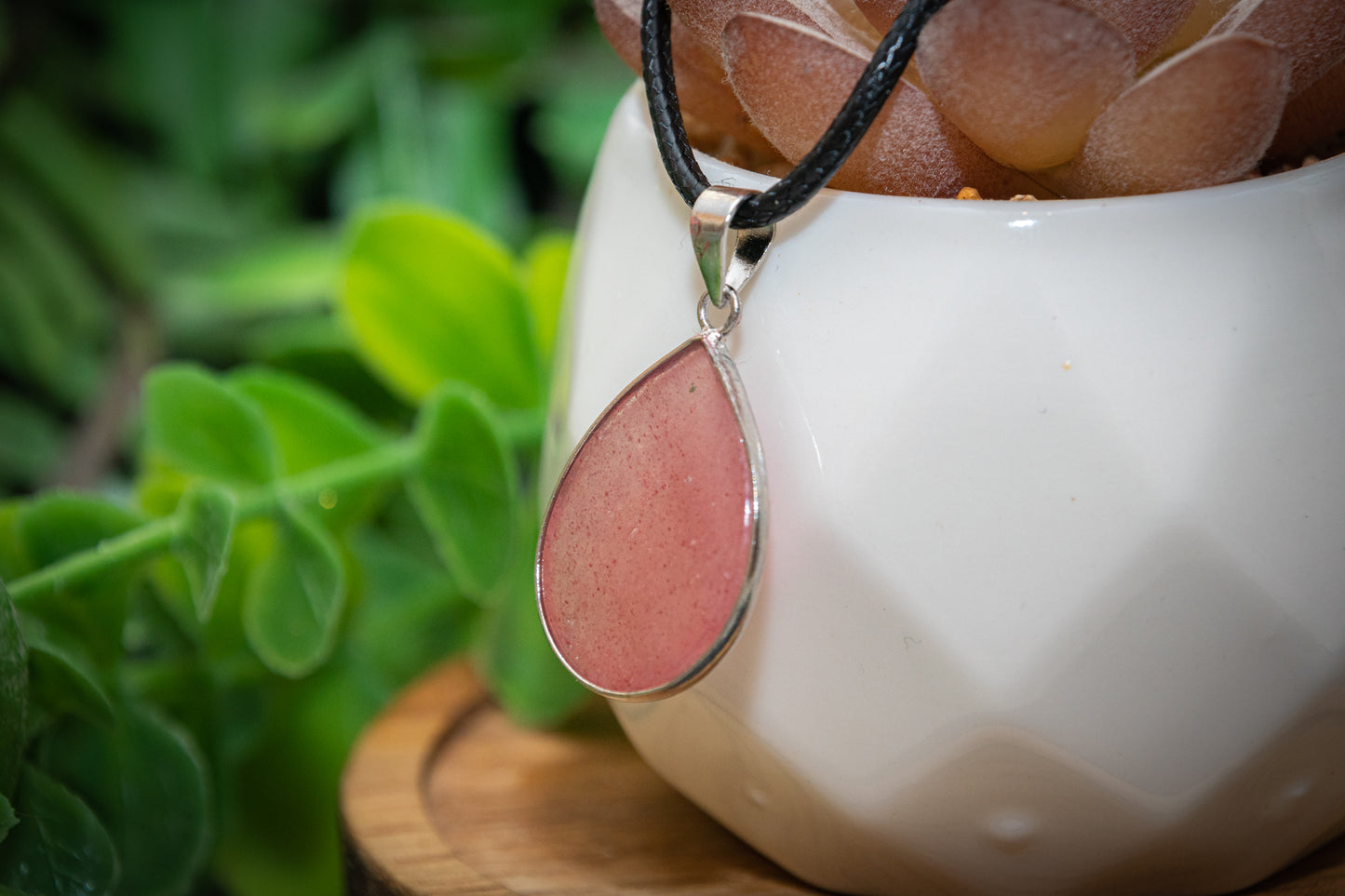 Strawberry Quartz teardrop necklace