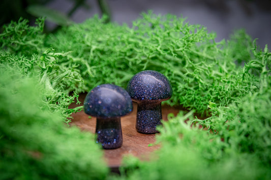 Blue goldstone mini mushroom carving