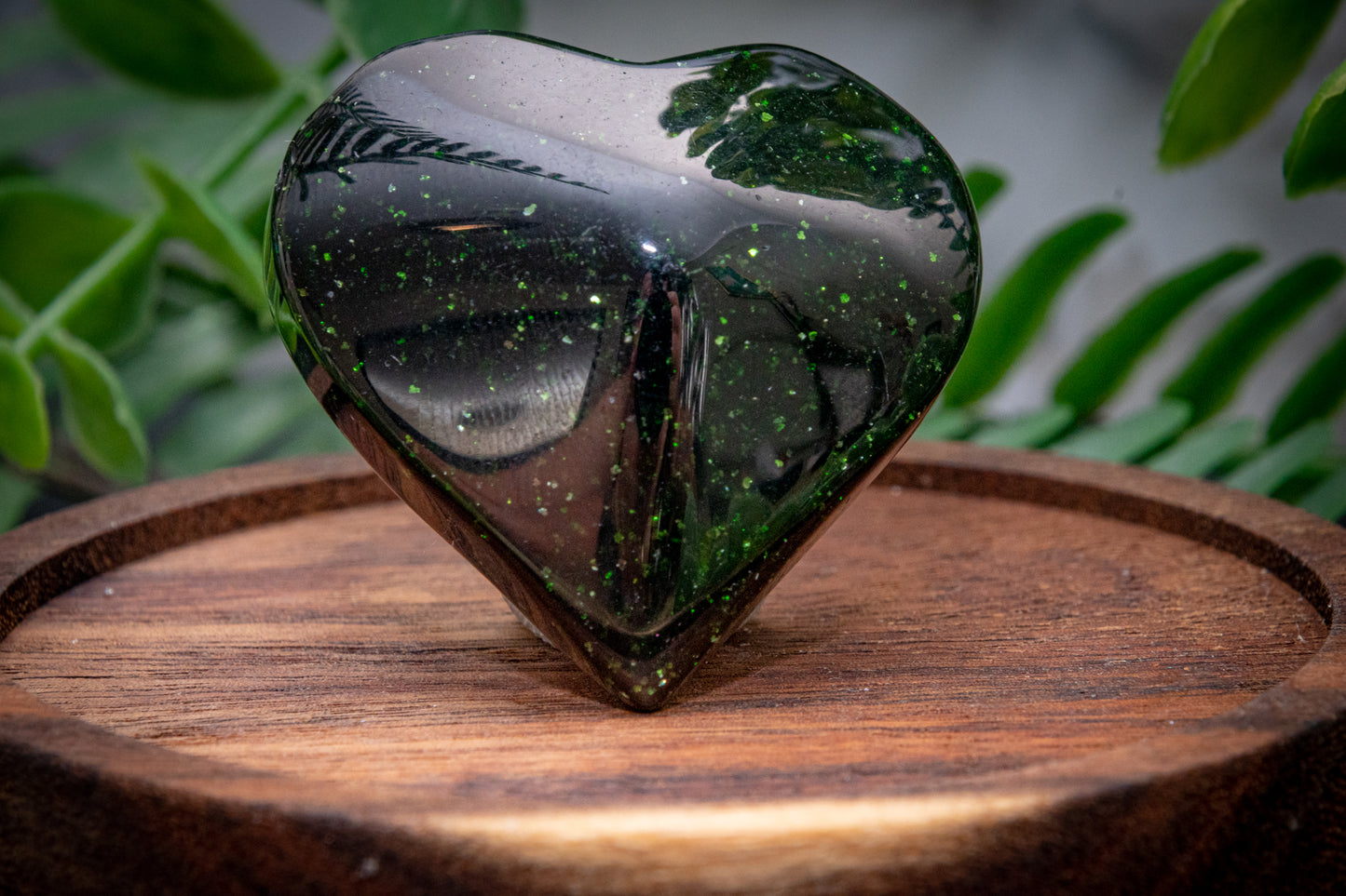 Green goldstone heart carving