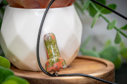 Unakite phallus carving necklace