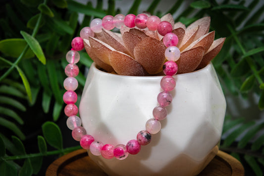 Rhodonite and quartz mixed 6mm power bracelet