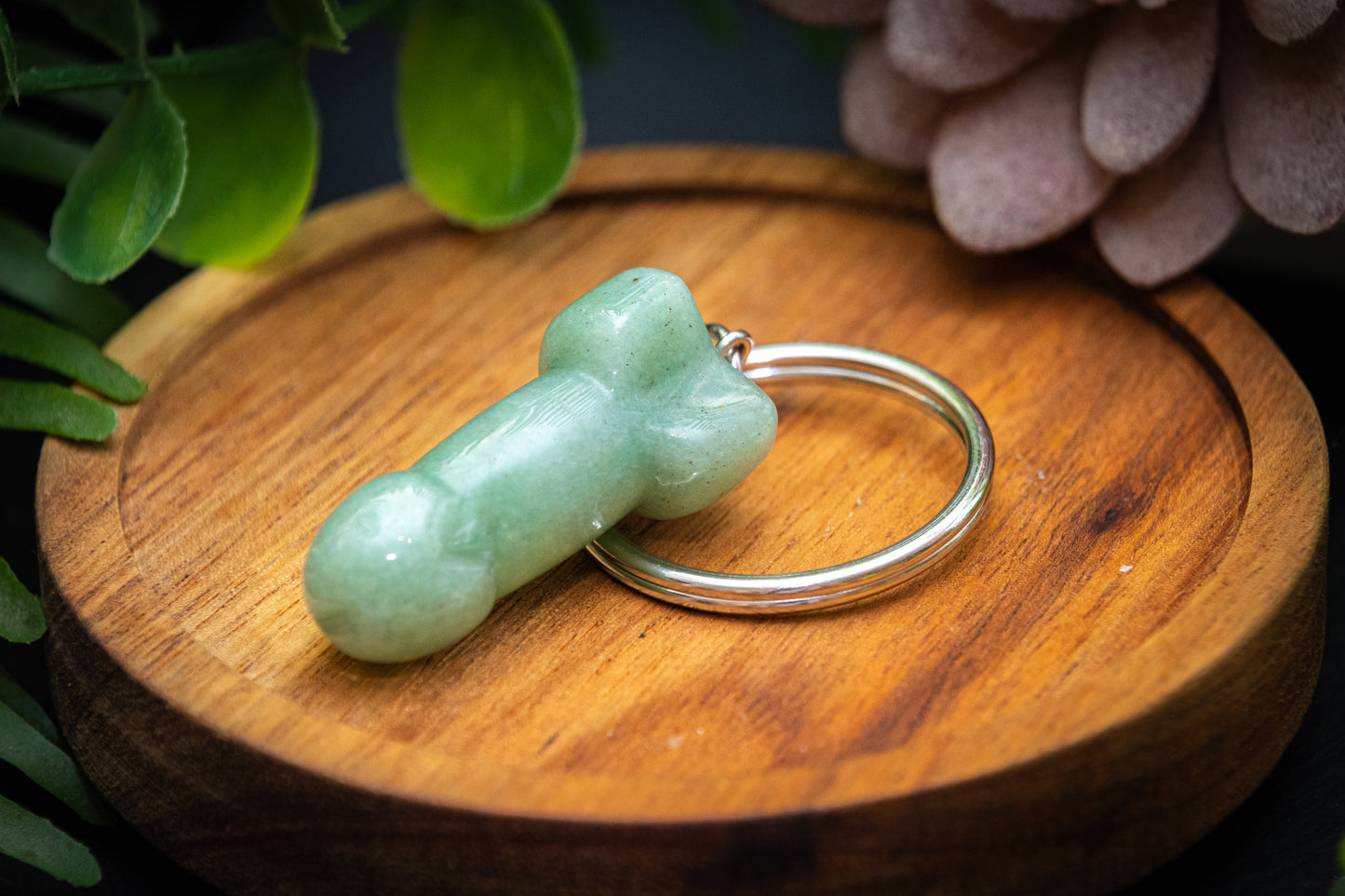 Green aventurine phallus carving keyring