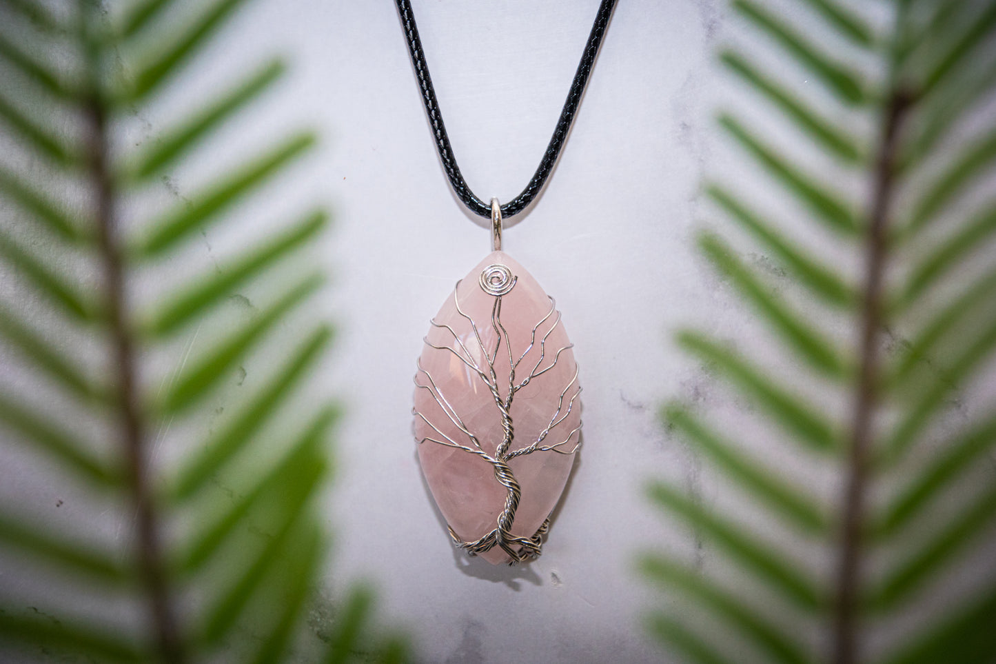 Rose Quartz tree of life wire wrapped necklace