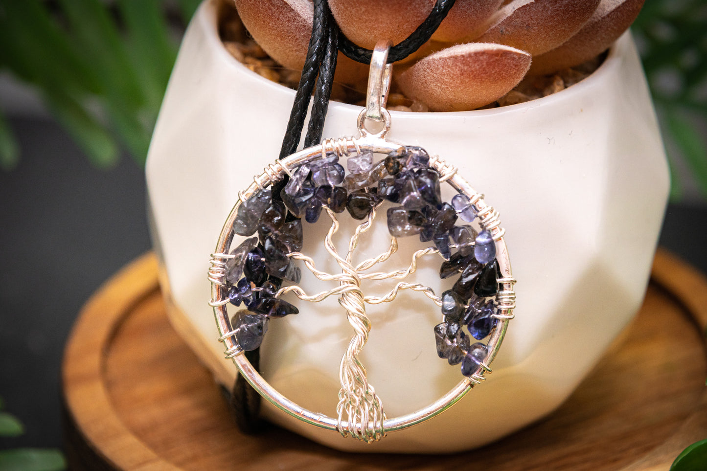 Iolite tree of life necklace