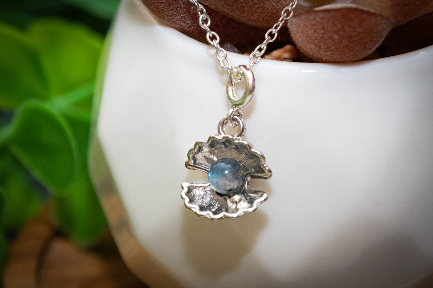 Mini shell labradorite charm with necklace