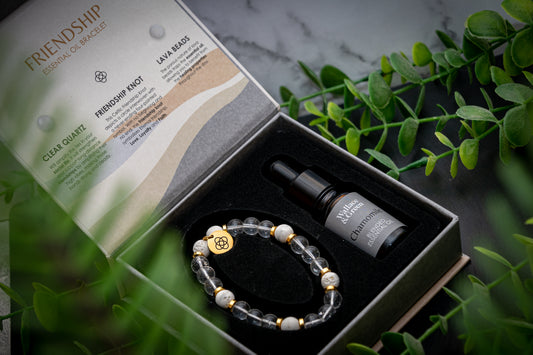 Friendship - Clear Quartz & Lava stone power bracelet & Chamomile essential oil gift set