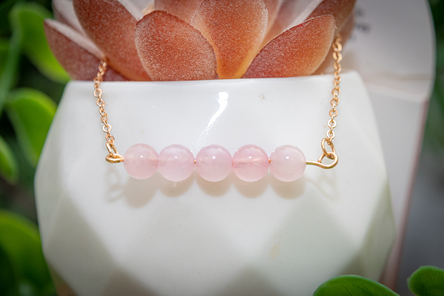 Rose Quartz beaded chain bracelet