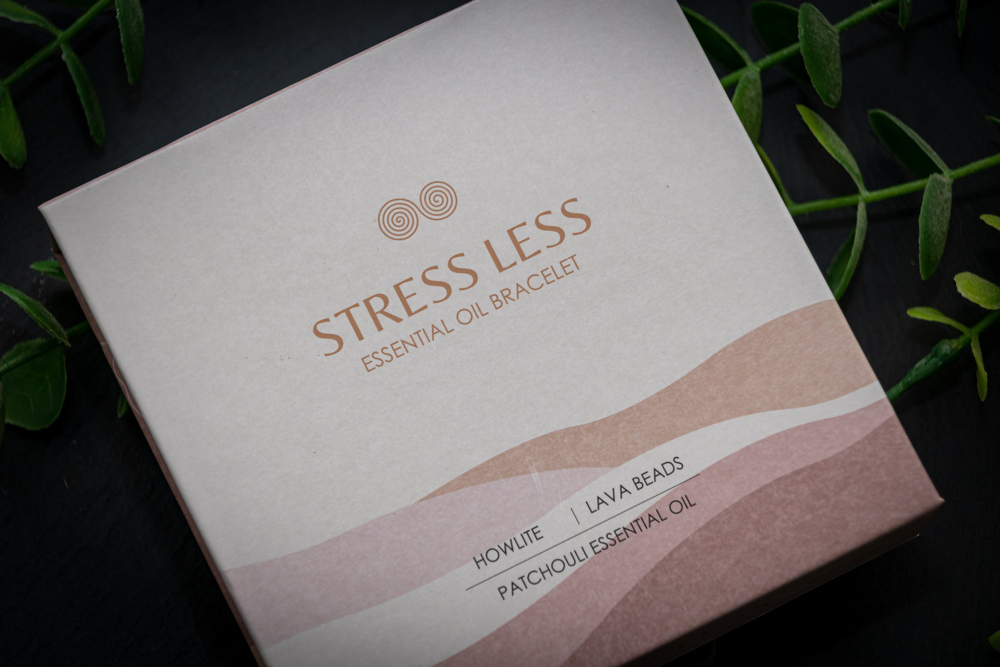 Stress less - Howlite & Lava stone power bracelet & Patchouli essential oil gift set