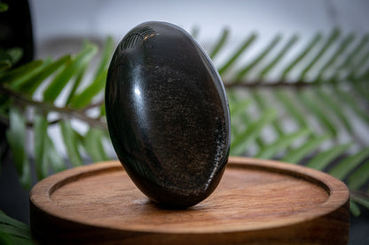 Silver sheen obsidian palm stone