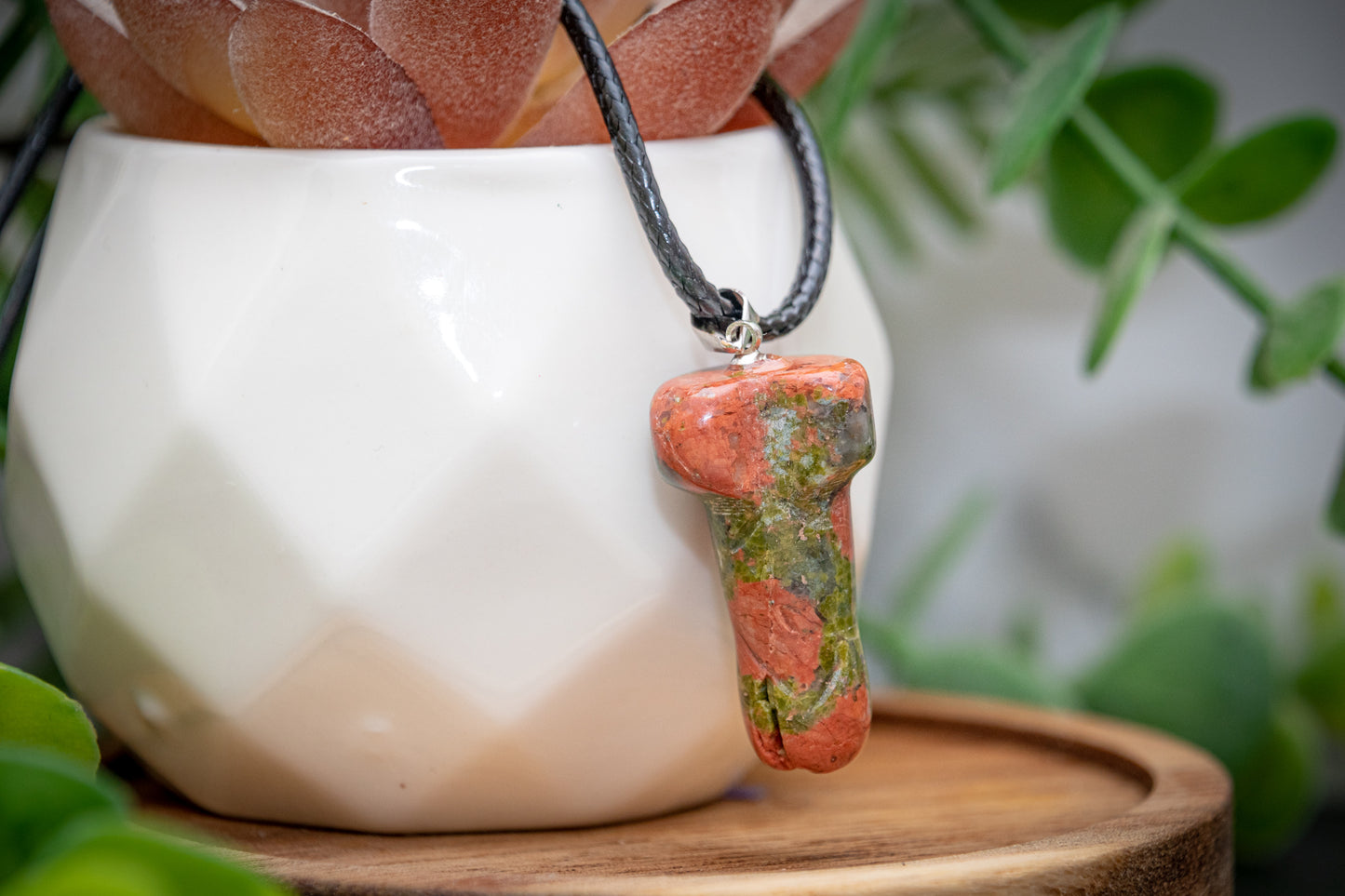 Unakite phallus carving necklace