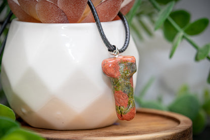 Unakite phallus carving necklace