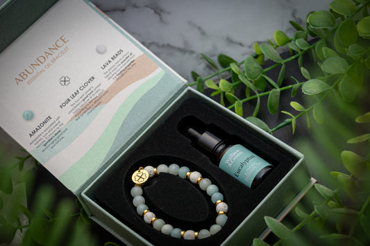 Abundance - Amazonite & Lava stone power bracelet with Eucalyptus essential oil gift set