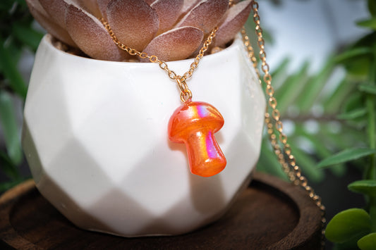 Aura Orange Quartz mushroom necklace & card