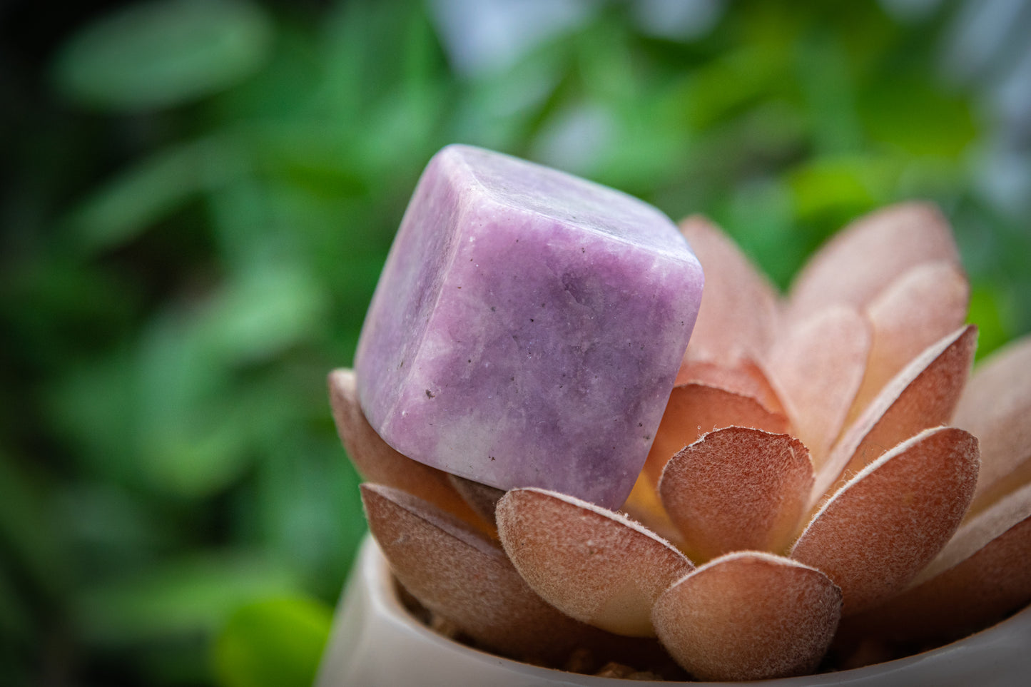 Lepidolite cube carving