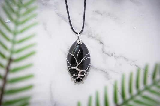 Black onyx tree of life necklace