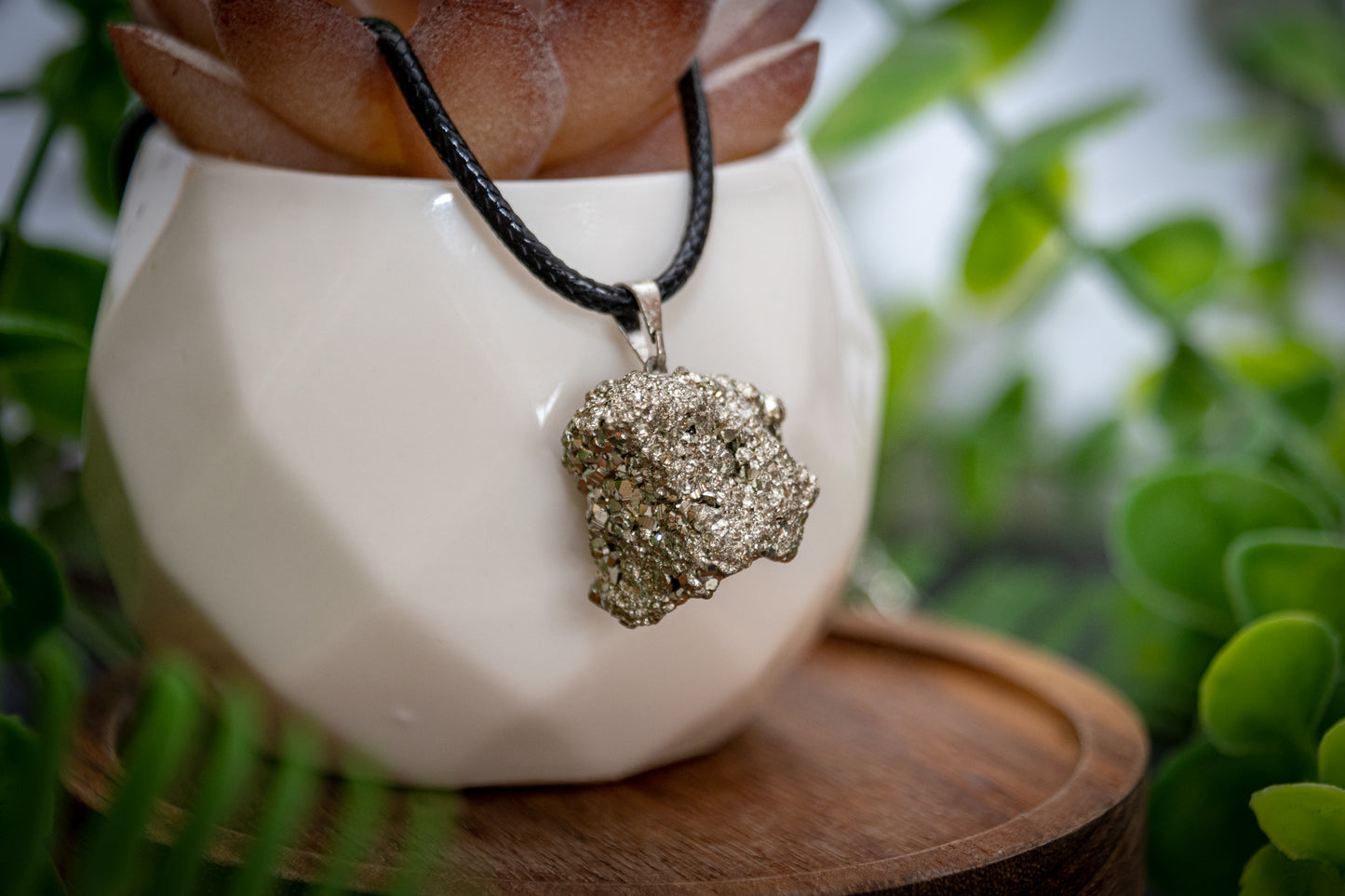 Rough pyrite necklace