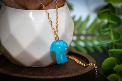 Blue aura quartz mushroom necklace and card