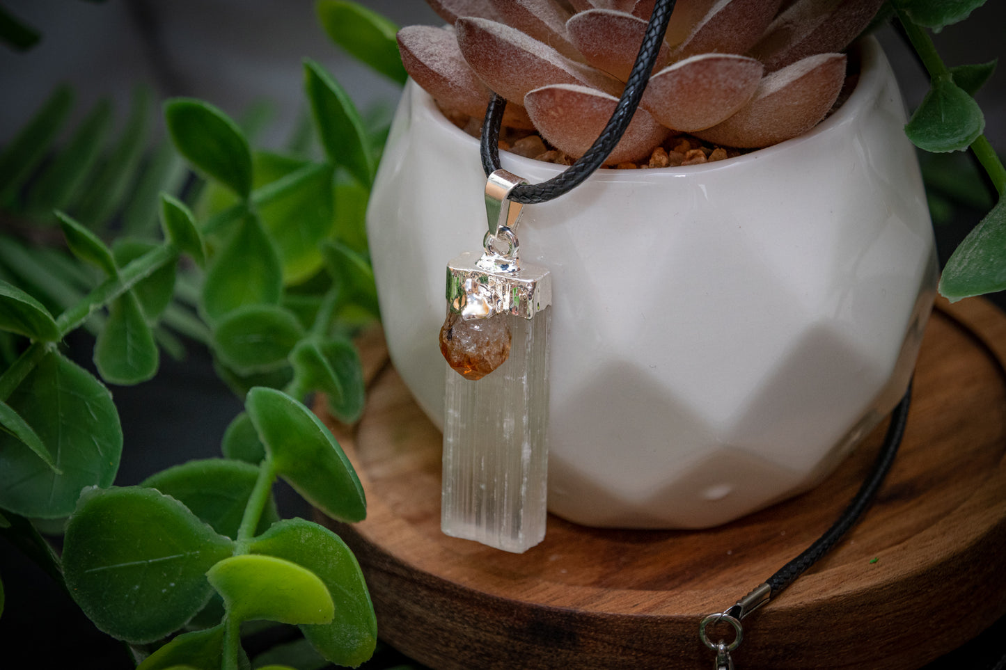 Selenite and mini citrine necklace