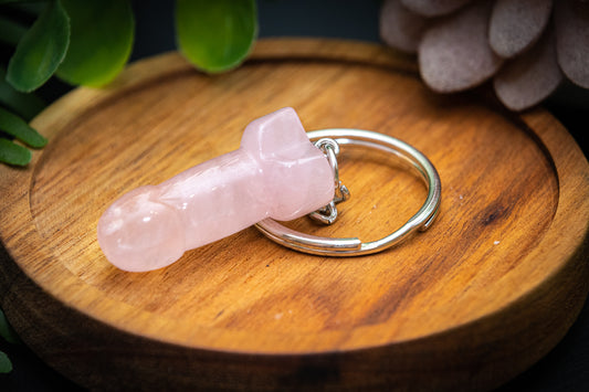 Rose Quartz phallus carving keyring