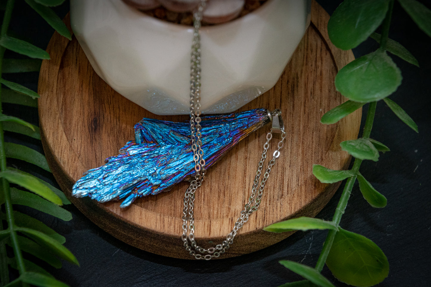 Cobalt Aura Coated Black Kyanite 
Necklace