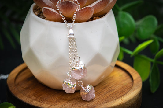 Trio drop Rose Quartz necklace