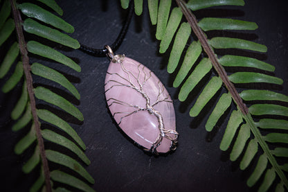 Rose Quartz tree of life wire wrapped necklace