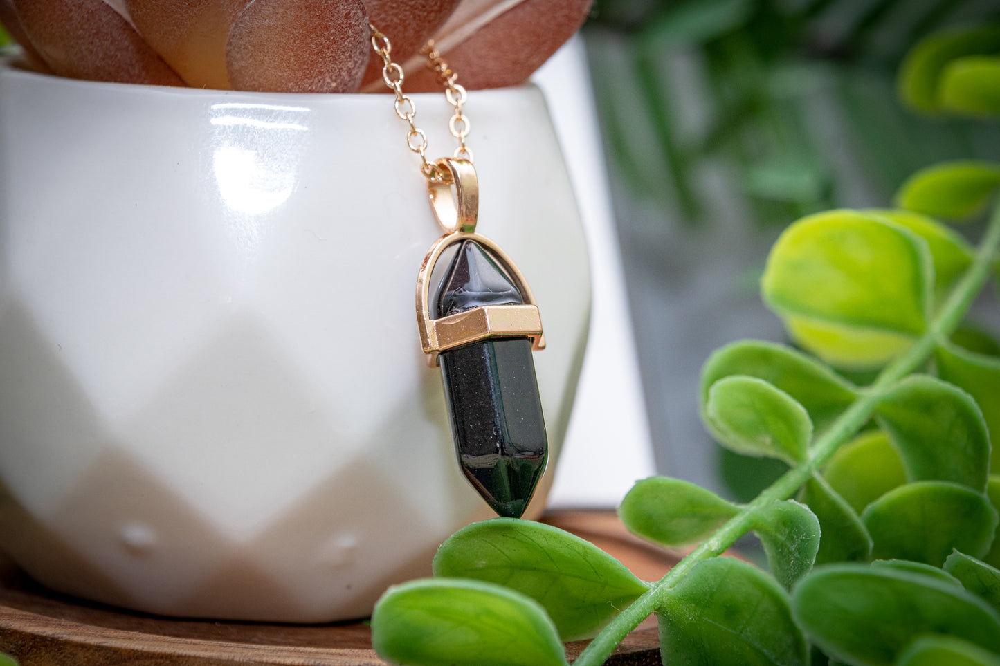 Black obsidian pendant necklace